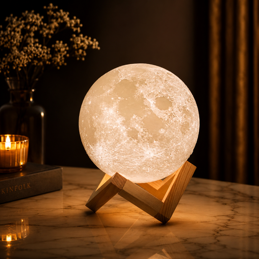 3D Moon Night Lamp with Wooden Stand