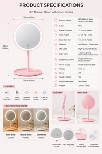 LED Makeup Mirror with Touch Control – Pink Vanity Mirror
