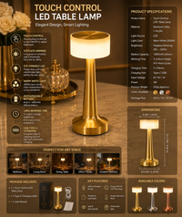 Luxury LED Rechargeable Table Lamp – Touch Control
