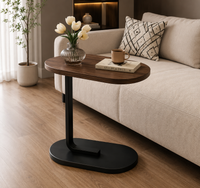 Modern C-Shaped Sofa Side Table – Wooden Top with Black Metal Base