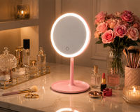 LED Makeup Mirror with Touch Control – Pink Vanity Mirror