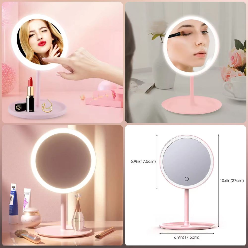 LED Makeup Mirror with Touch Control – Pink Vanity Mirror