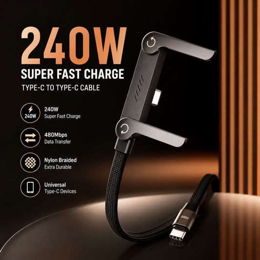 240W Foldable Phone Stand Type-C to Type-C Fast Charging Cable