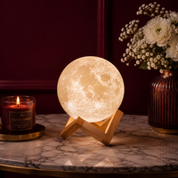 3D Moon Night Lamp with Wooden Stand