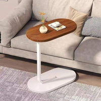 Modern C-Shaped Sofa Side Table – Wooden Top with Black Metal Base